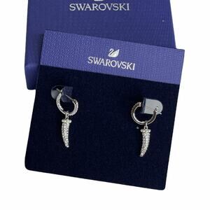 Swarovski Polar Bestiary Pave Crystal & Imitation Pearl Huggie Drop Earrings
